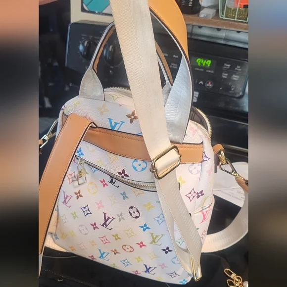 Designer-Inspired White Multicolor Backpack - Picture 9 of 10